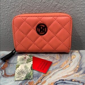 Badgley Mischka Quilted Coral Coin Purse, NWT